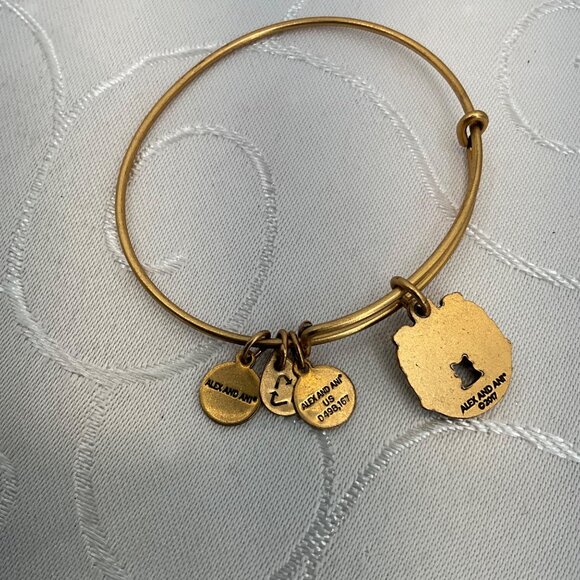 Alex & Ani Gold-Tone Love & Luck Charm Bangle Bracelet With Pink Crystal Heart - Picture 2 of 2